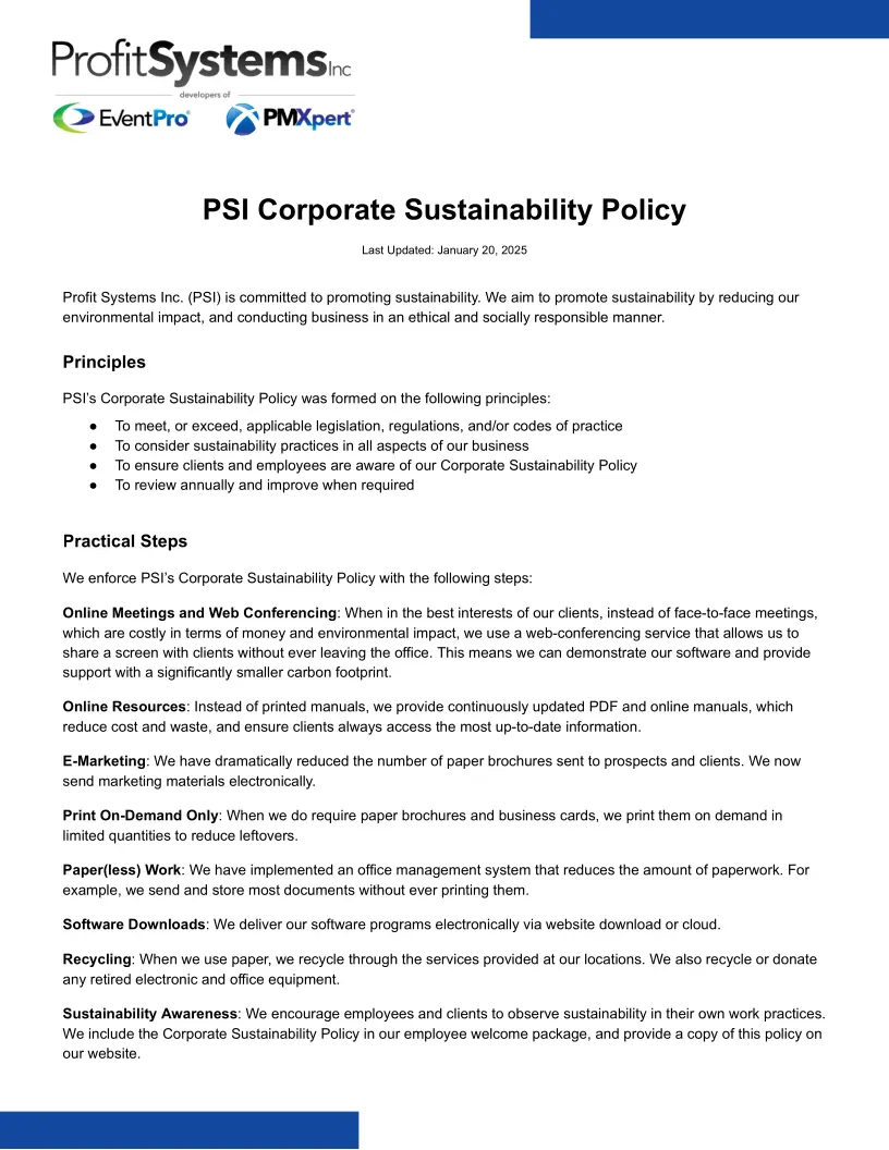 EventPro Corporate Sustainability Policy Brochure