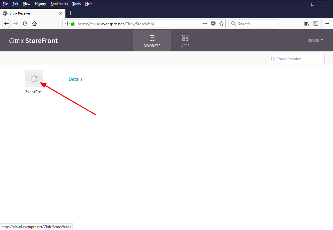 Screenshot of EventPro Cloud app starting up from Citrix Storefront