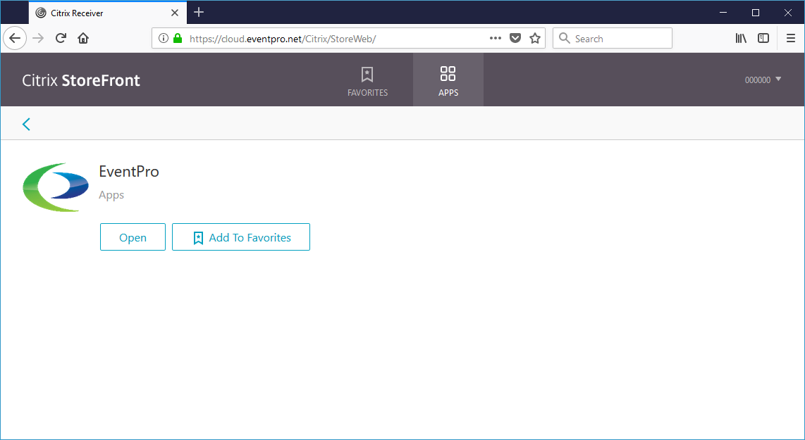 Screenshot of EventPro app details in Citrix StoreFront